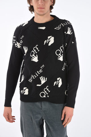 Crew Neck Pullover with All-Over Logo and Ribbed Edges