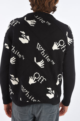 Crew Neck Pullover with All-Over Logo and Ribbed Edges