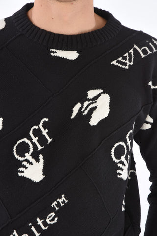 Crew Neck Pullover with All-Over Logo and Ribbed Edges