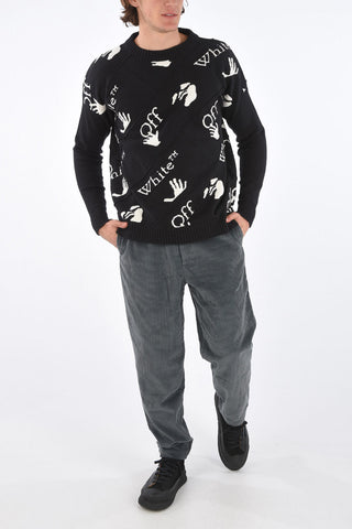 Crew Neck Pullover with All-Over Logo and Ribbed Edges