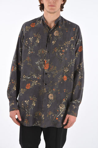 Camicia in Seta con Collo Coreano e Fantasia Floreale