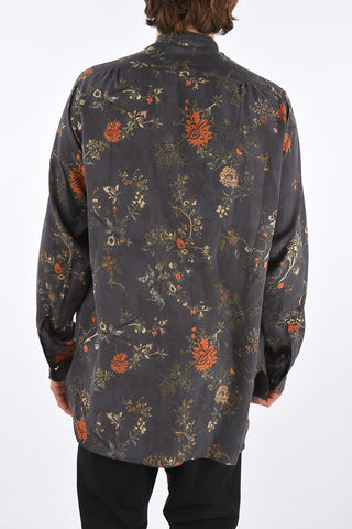 Camicia in Seta con Collo Coreano e Fantasia Floreale