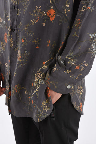 Camicia in Seta con Collo Coreano e Fantasia Floreale