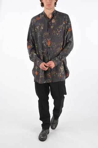 Camicia in Seta con Collo Coreano e Fantasia Floreale