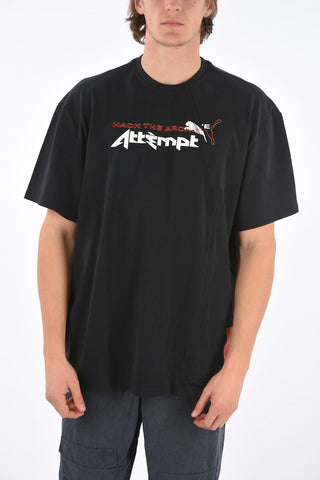 Crew Neck Cotton T-Shirt with Prints and Applications