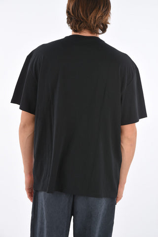 Crew Neck Cotton T-Shirt with Prints and Applications