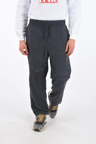 Suede Pants with Elastic Waistband and Ankle Drawstrings