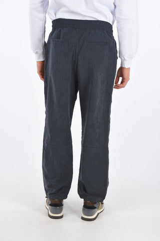 Suede Pants with Elastic Waistband and Ankle Drawstrings