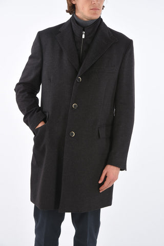 ID Notch Lapel Coat with Zip and Buttons Double Closure