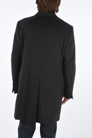 ID Notch Lapel Coat with Zip and Buttons Double Closure