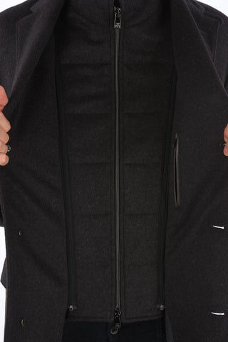 ID Notch Lapel Coat with Zip and Buttons Double Closure