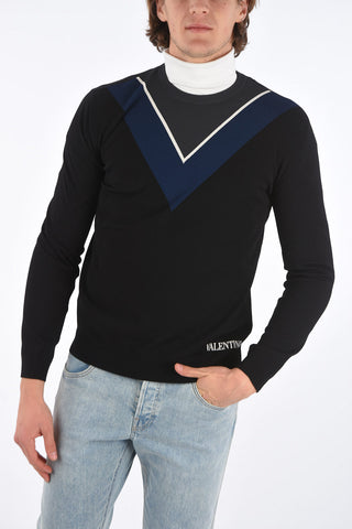 Crew Neck 4-Color Stretch Sweater with Embroidered Logo