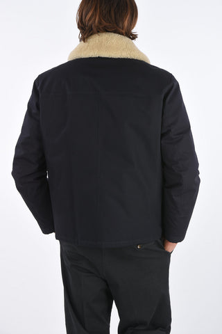 frog closure outerwear jacket with eco fur detail