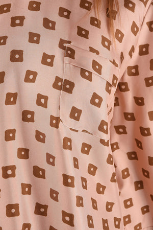 Abstract Pattern Silk Blouse with Back Fastening