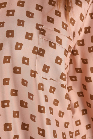 Abstract Pattern Silk Blouse with Back Fastening