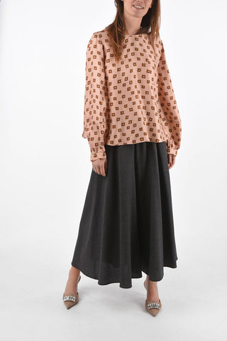 Abstract Pattern Silk Blouse with Back Fastening