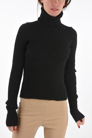 Turtleneck Ribbed Wool Blend Sweater