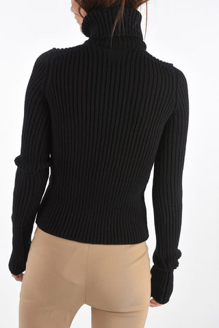 Turtleneck Ribbed Wool Blend Sweater