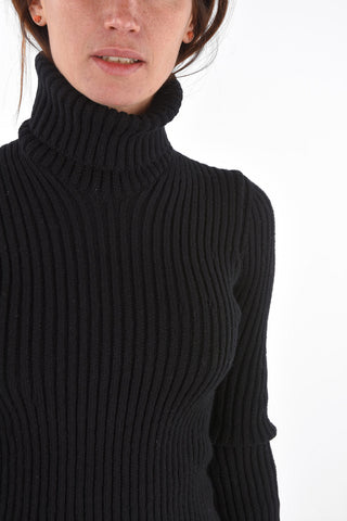 Turtleneck Ribbed Wool Blend Sweater