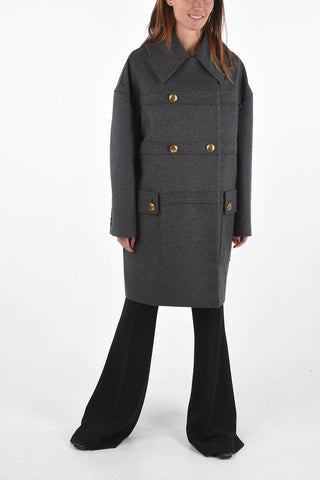 Double-breasted Wool and Cashmere Coat with Jewel Buttons