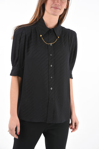 Short-sleeved Logo Jacquard Shirt with Metal Details