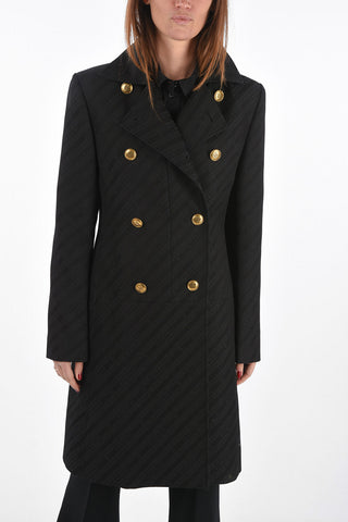 Double-breasted Logo Jacquard Coat with Jewel Buttons