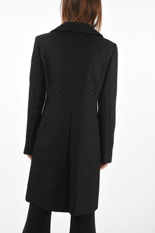 Double-breasted Logo Jacquard Coat with Jewel Buttons