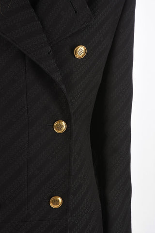 Double-breasted Logo Jacquard Coat with Jewel Buttons