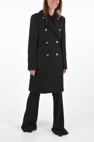 Double-breasted Logo Jacquard Coat with Jewel Buttons