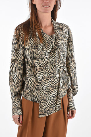 Animal Printed Blouse with Draped Collar and Side Zip