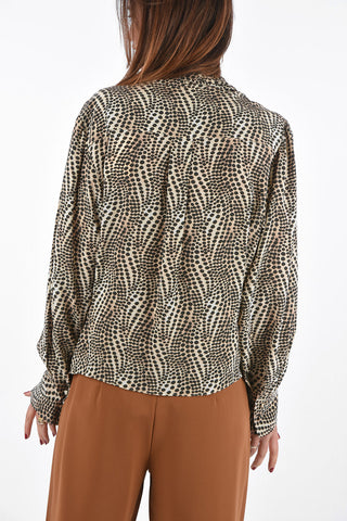 Animal Printed Blouse with Draped Collar and Side Zip