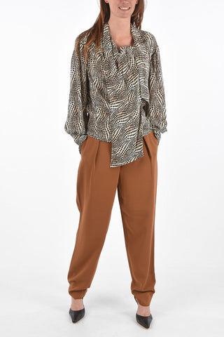 Animal Printed Blouse with Draped Collar and Side Zip