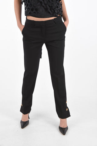 Pantaloni Sartoriali in Misto Lana con Bottoni Medusa alla Caviglia