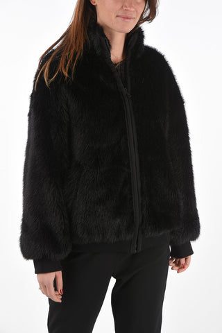 Eco-fur Bomber Jacket with Back Embroidered Logo and Applications