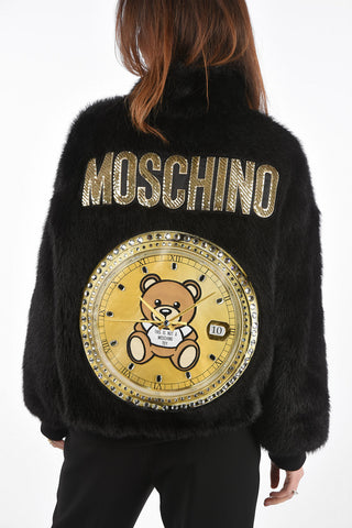 Eco-fur Bomber Jacket with Back Embroidered Logo and Applications