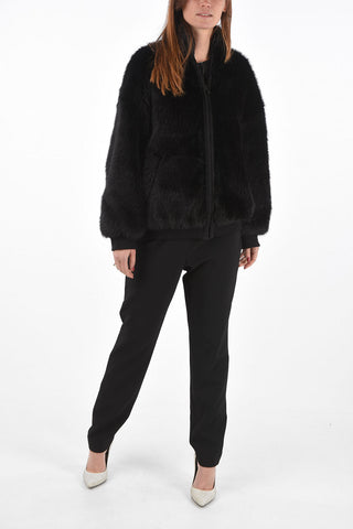 Eco-fur Bomber Jacket with Back Embroidered Logo and Applications