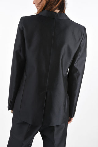 Wool and Silk Double-breasted Blazer with Flap Pockets