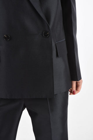 Wool and Silk Double-breasted Blazer with Flap Pockets