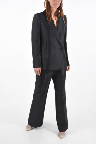 Wool and Silk Double-breasted Blazer with Flap Pockets