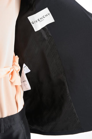 Wool and Silk Double-breasted Blazer with Flap Pockets