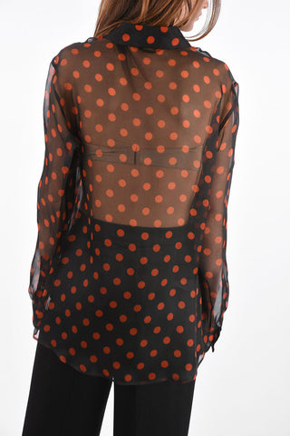 Polka Dot Silk Chiffon Shirt with Strandard Collar