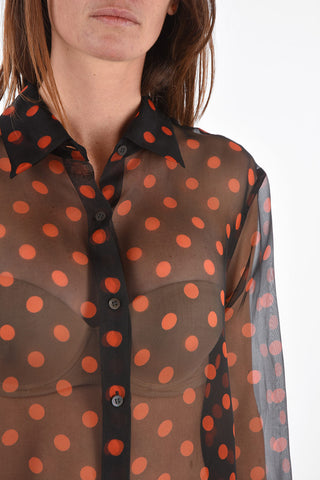 Polka Dot Silk Chiffon Shirt with Strandard Collar