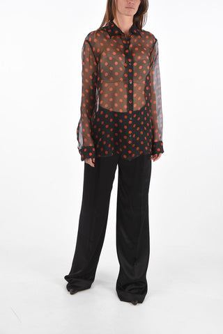 Polka Dot Silk Chiffon Shirt with Strandard Collar