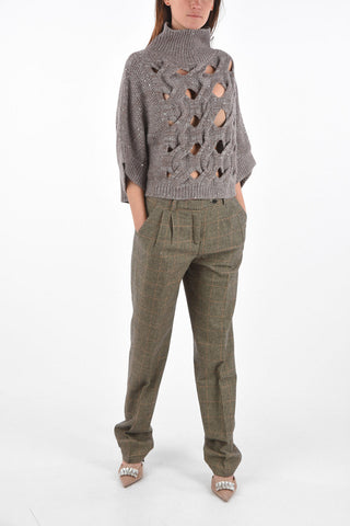 sequined turtleneck sweater with cut out details