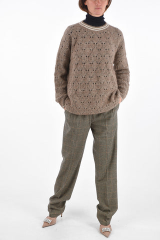 crew-neck openwork sweater