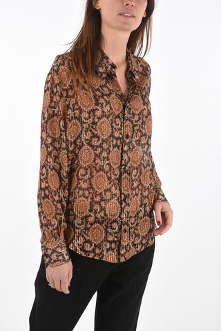Silk Shirt with Lurex Pinstriped Floral Pattern