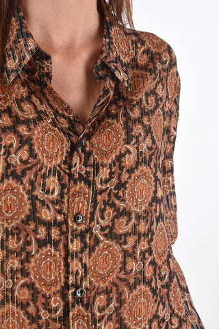 Silk Shirt with Lurex Pinstriped Floral Pattern