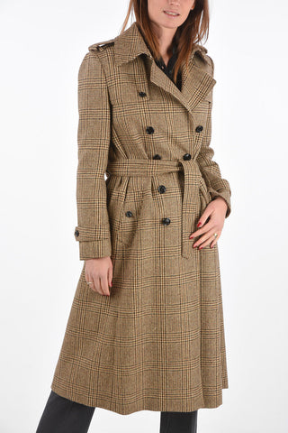 Trench in Lana District Check con 2 Tasche con Bottone