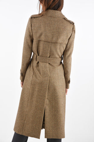 Trench in Lana District Check con 2 Tasche con Bottone