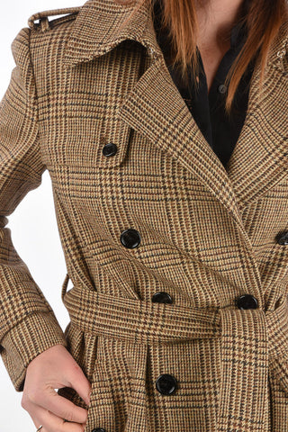Trench in Lana District Check con 2 Tasche con Bottone